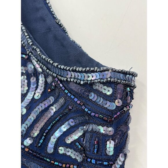 Escada Couture Navy Blue Sequin Beaded Cocktail Dress Bodycon Formal Size S - Picture 7 of 7